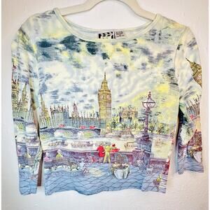 Vtg Y2K Take Two Size Small Retro London Cityscape AOP